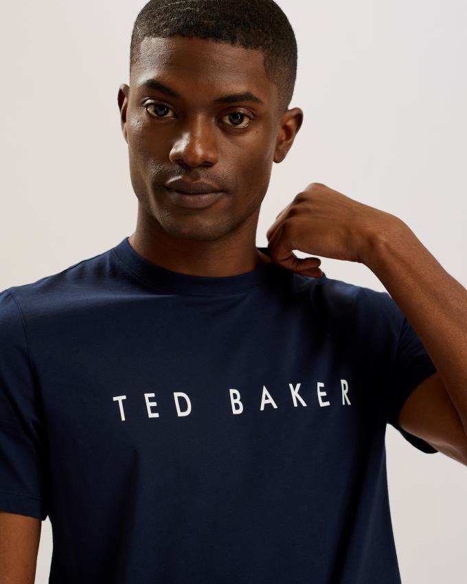 T-Shirt Ted Baker Short Sleeve Branded Bleu Marine Homme | MOT-02239753